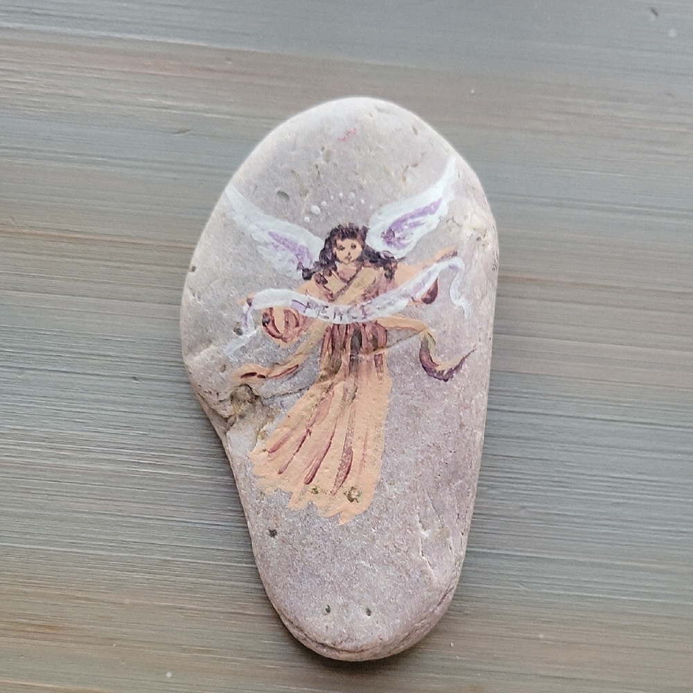 Hand-Painted Angel Stone Decor- Peace